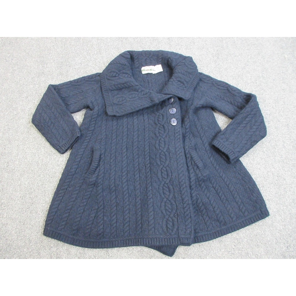 Aran Crafts Coatigan Womens Medium Blue Merino Wool Cable Knit Button Ireland
